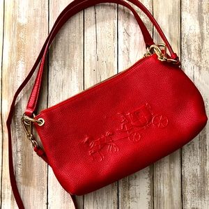NWOT Coach crossbody or shoulder purse, red leather embossed carriage logo